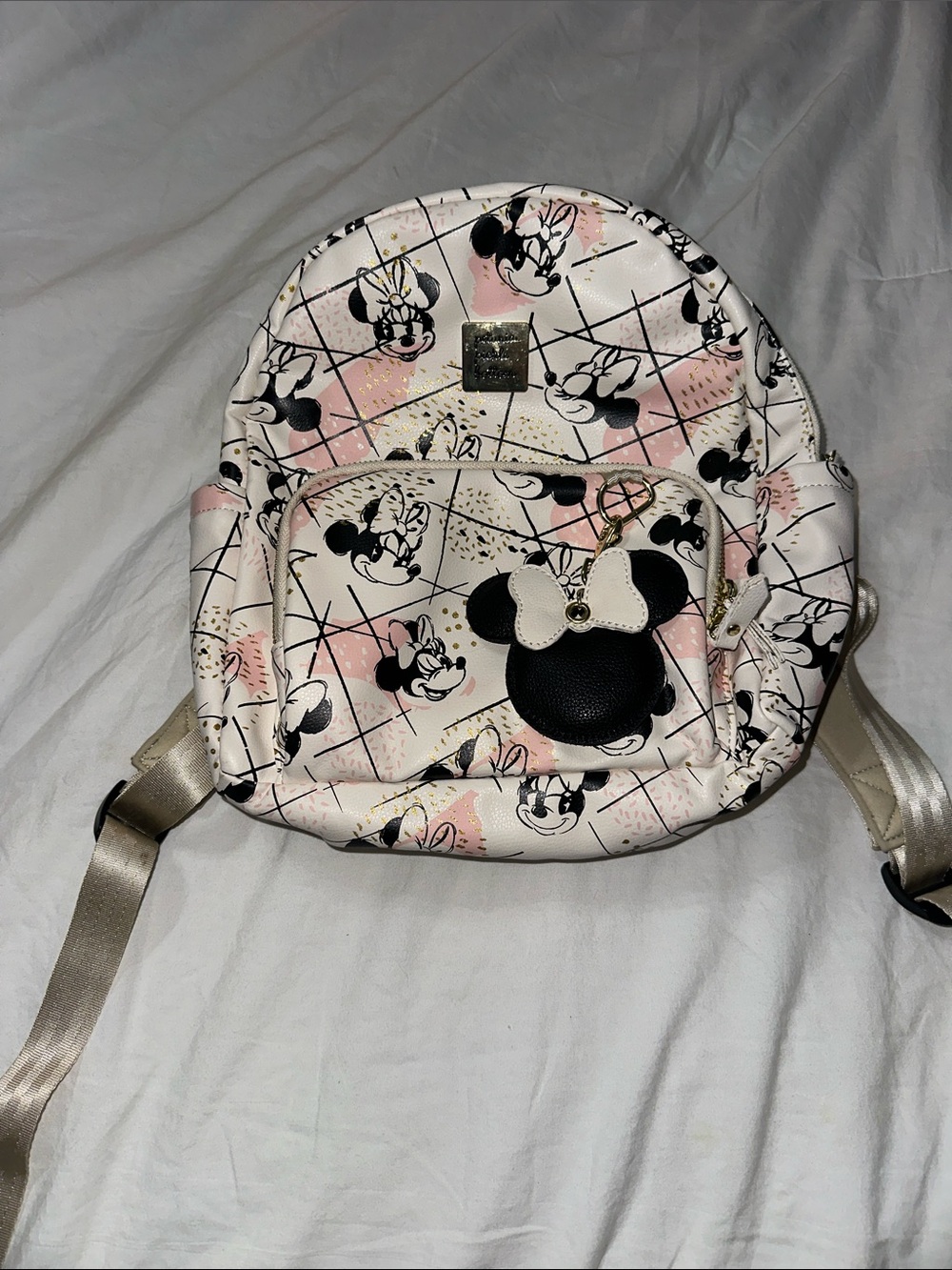 Petunia Pickle Bottom Minnie Mouse Patterned Mini Backpack in White, Pink, Black